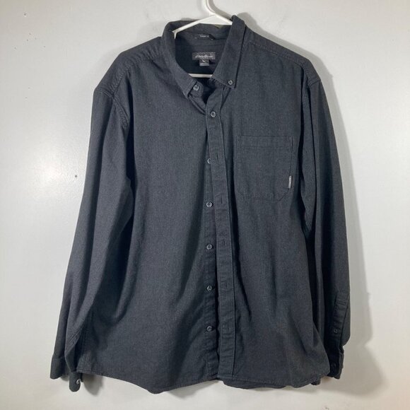 Mens Eddie Bauer Long Sleeve Button Classic Fit Brushed Cotton Shirt Charcoal XL - Picture 1 of 6